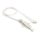 Close-up of polished silver Herringbone necklace with necklace showcasing intricate fish bone details and timeless craftsmanship.